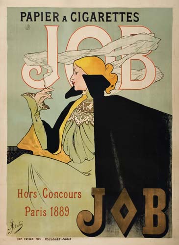 Papier a Cigarettes Job, Hors Concours Paris 1889, woman in green