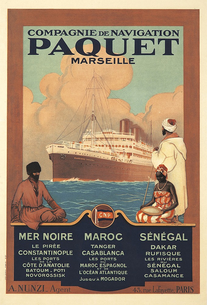 Compagnie de Navigation Paquet Marseille, brown ship, ocean