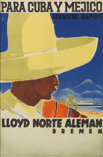 Para Cuba y Mejico, Servicio Rapido, man in yellow hat