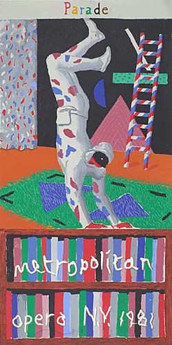 Parade Metropolitan Opera, NY 1981, man does handstand, bookshelf