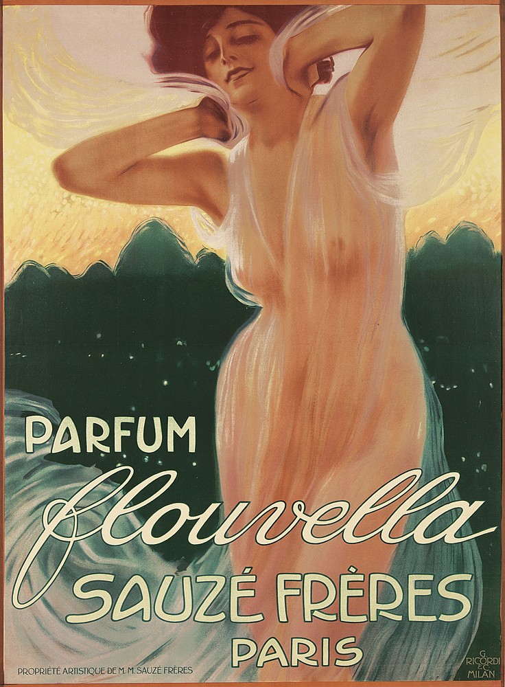 Parfum Flouvella Sauze Freres Paris, woman in pink