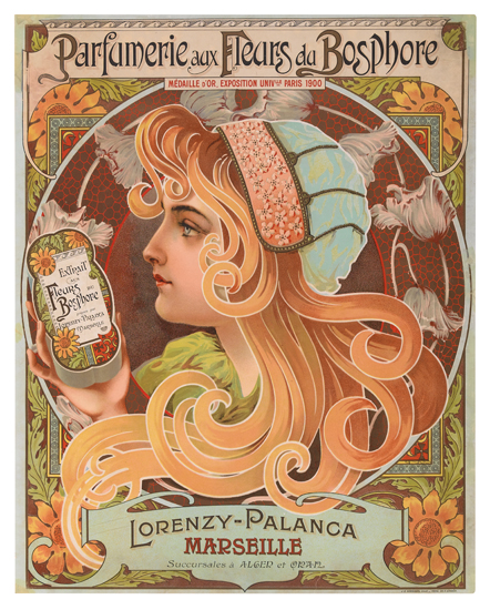 Parfumerie aux Fleurs du Bosphore, woman with flowing blonde hair