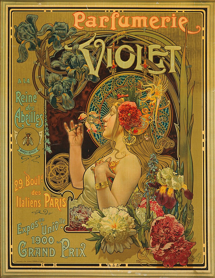 Parfumerie Violet, woman in white, green poster