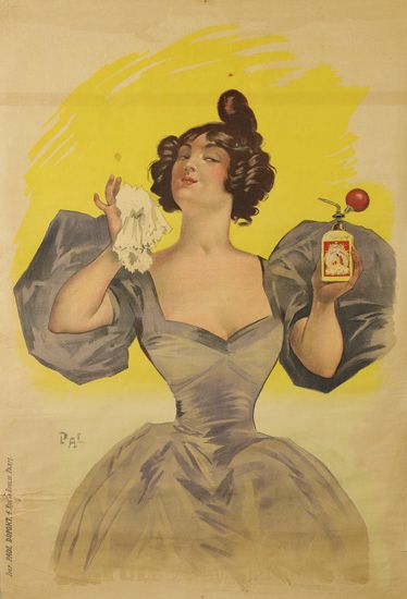 Woman in grey, yellow poster