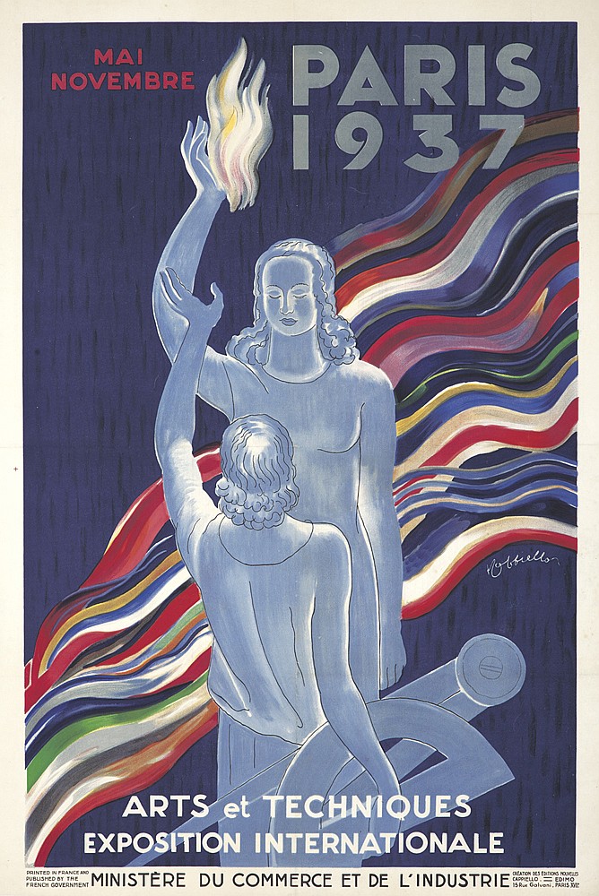 Paris 1937, Arts et Techniques, statues, flags