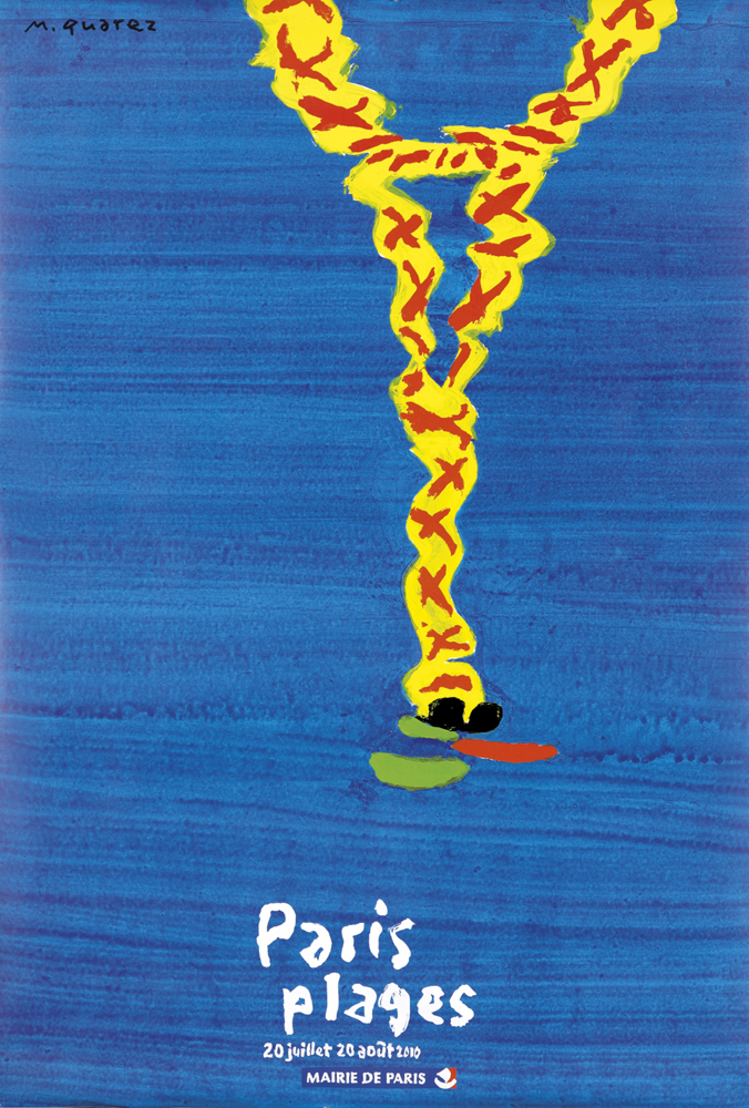 Paris Plages, blue poster, upside down Eiffel Tower