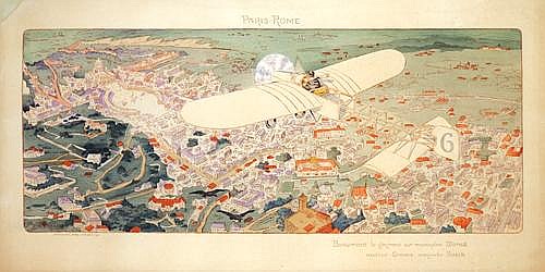 Paris, Rome, white plane flies over cities