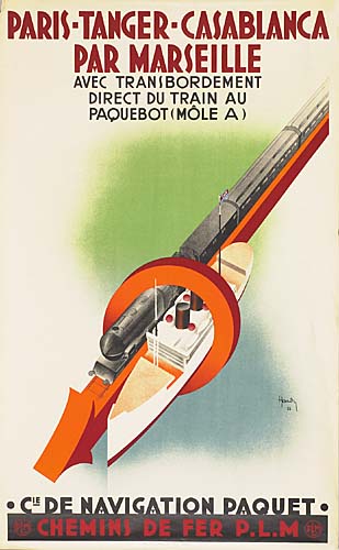 Paris Tanger Casablanca par Marseille, Cie de Navigation Paquet, train and ship