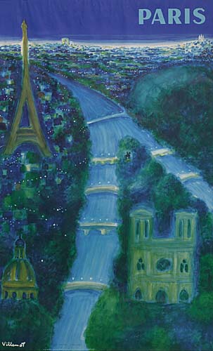 Paris, blue painting of the city
