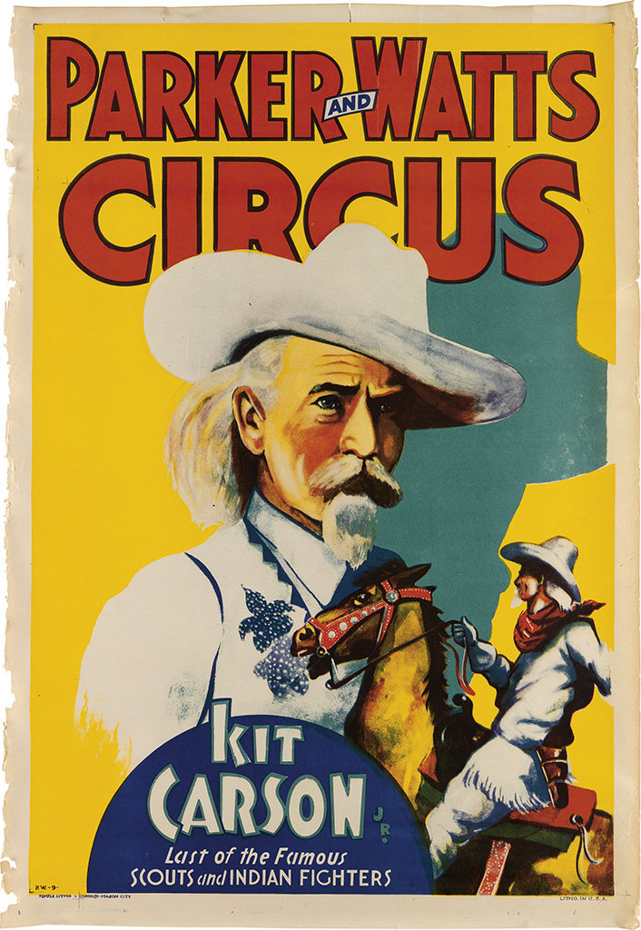 Parker and Watts Circus, man in white hat, Kit Carson
