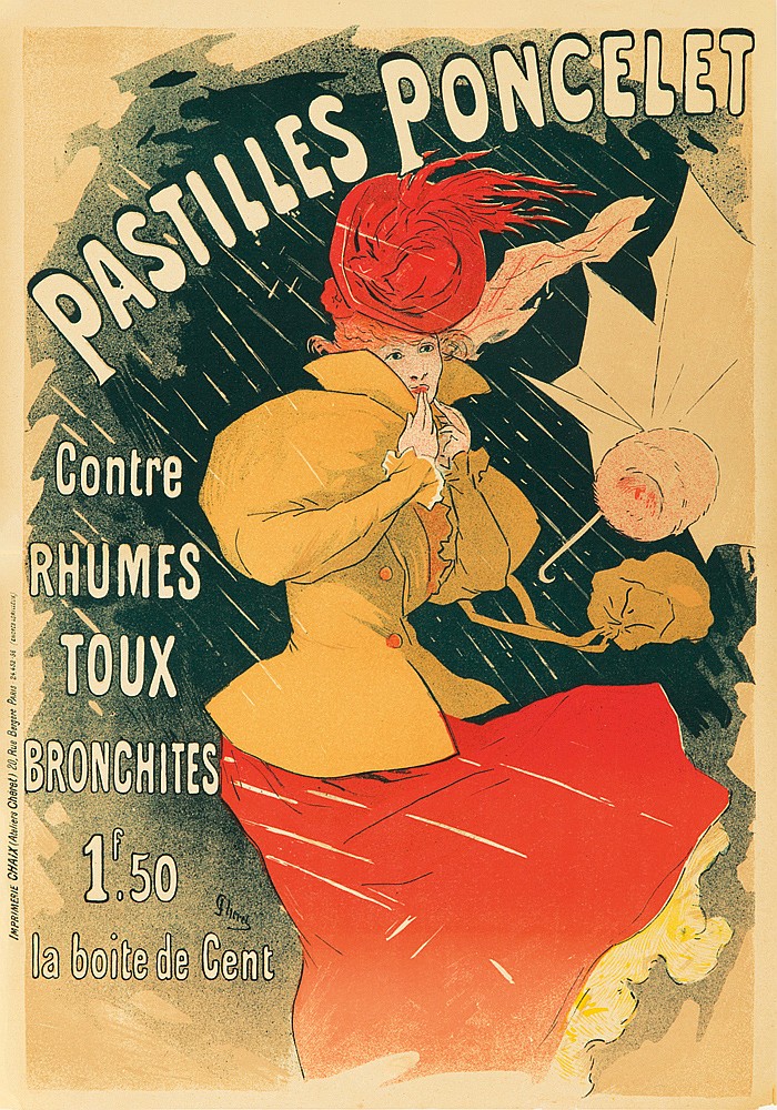 Pastilles Poncelet, woman in yellow and red