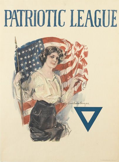 Patriotic League, woman with an American flag