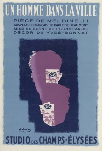 Un Homme dans la Ville, blue poster, two purple faces, Studio des Champs-Elysees