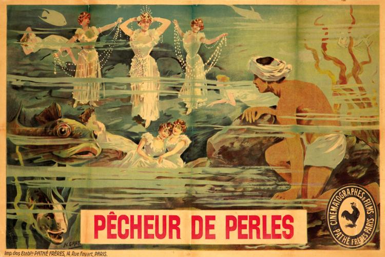 Pecheur de Perles, women in white, green poster