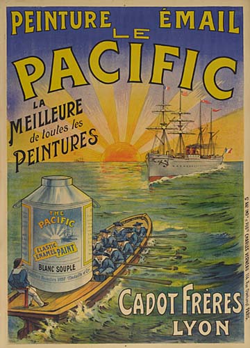 Peinture Email le Pacific, men row a boat, sunset