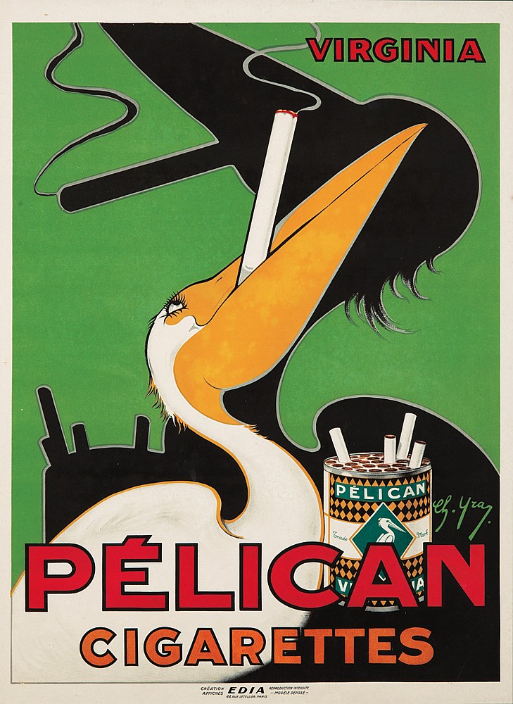 Pelican Cigarettes, green poster, Virginia
