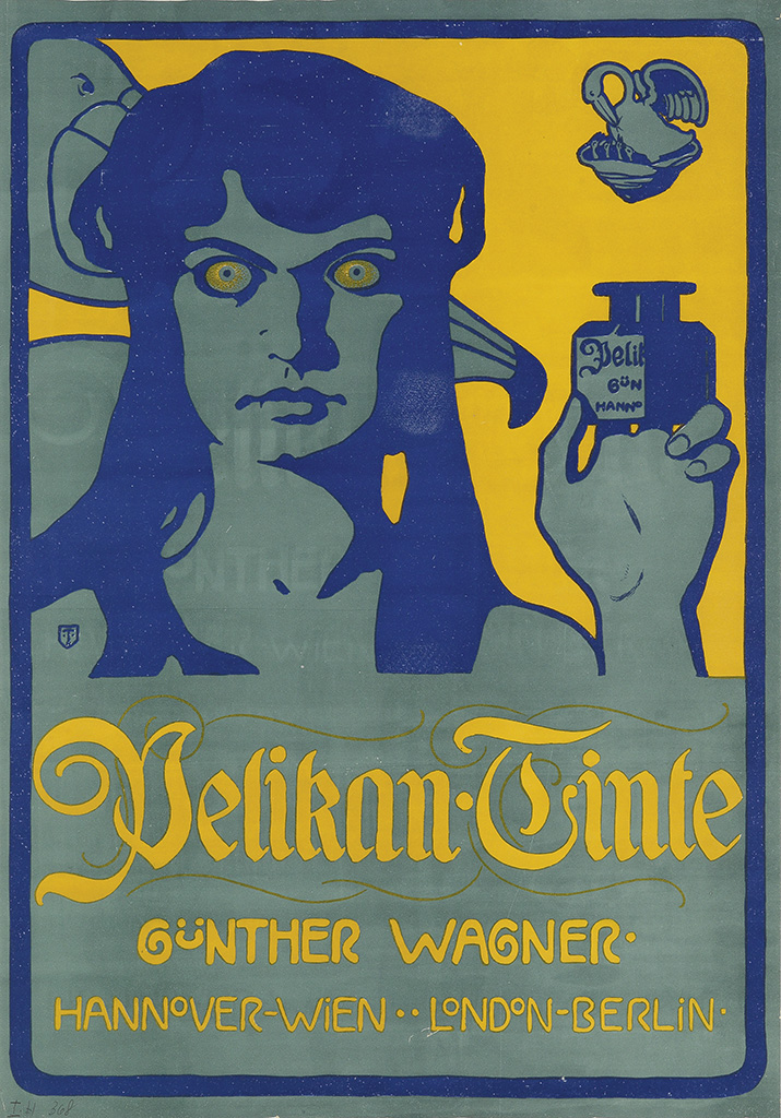 Pelikan Tinte Gunther Wagner, blue and yellow poster
