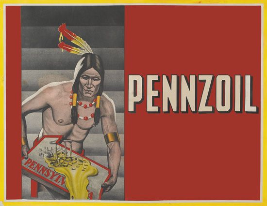 Pennzoil, red poster, indian