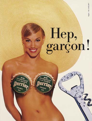 Hep, garcon, Perrier, woman in bottle cap bikini