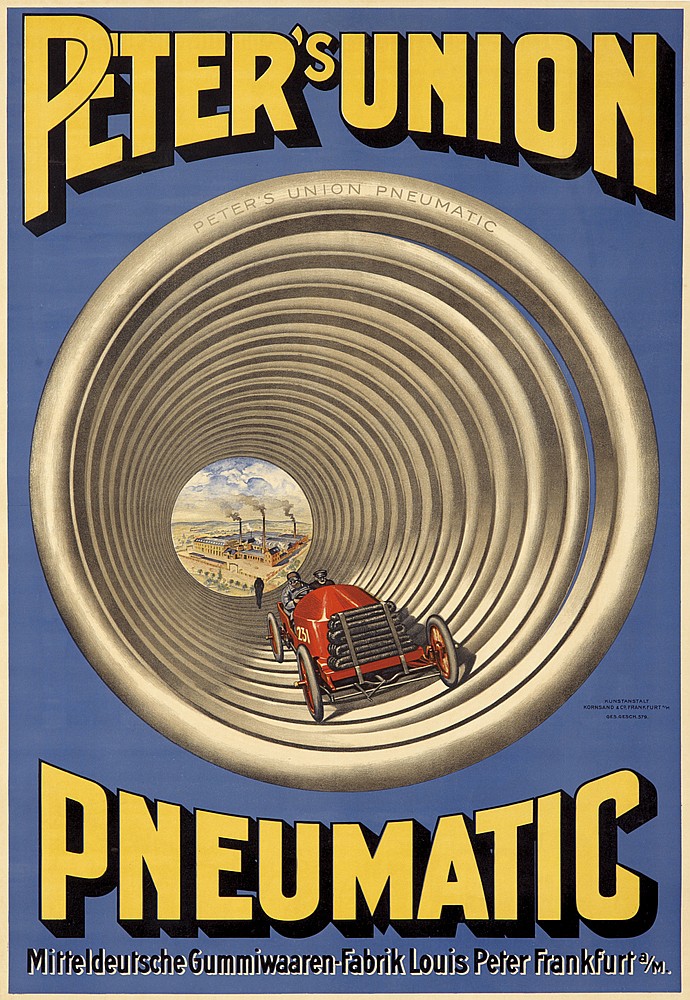 Peter’s Union, Pneumatic, blue poster, red car