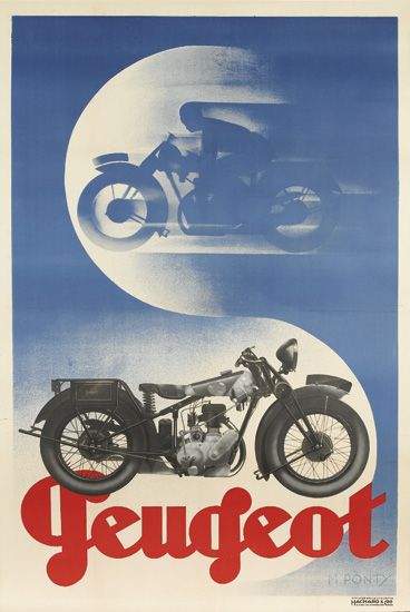 Peugeot, black motorcycle, blue poster