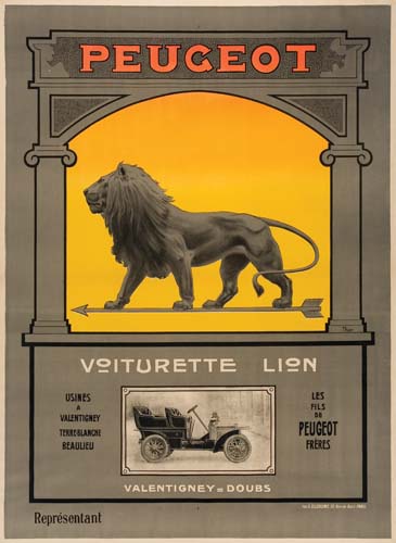 Peugeot, grey poster, Lion, Voiturette Lion