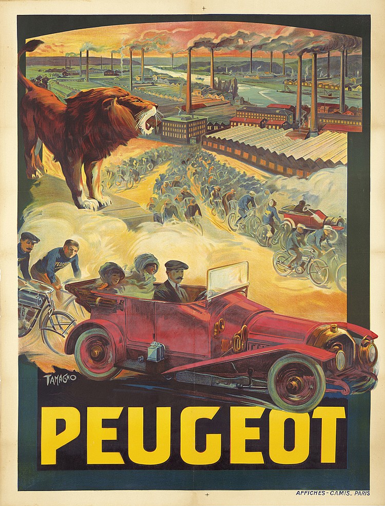 Peugeot, red car, lion