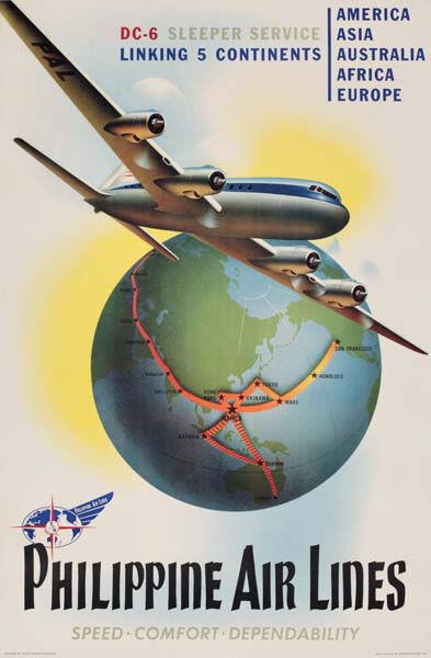 Philippine Air Lines, globe, routes, silver plane