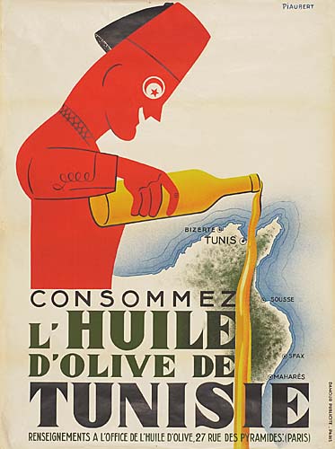 Consommez L’Huile D’Olive de Tunisie, man in red pours bottle