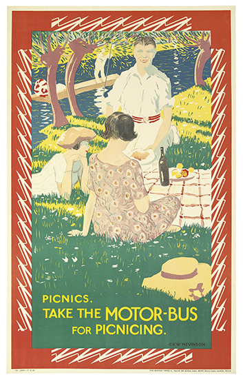 Picnics, Take the Motor Bus for Picnicing, couple has a picnic