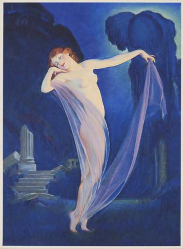 Nude woman dancing, blue poster