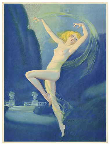 Nude woman dancing, blue poster