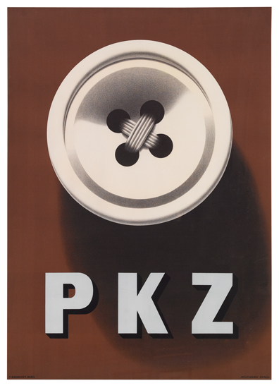 PKZ, brown poster, button