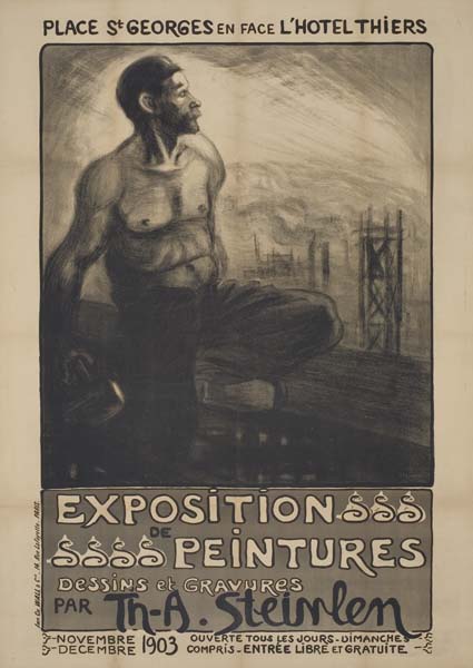 Exposition de Peintures Dessins et Gravures par Th-A. Steinlen,sketch of a shirtless man