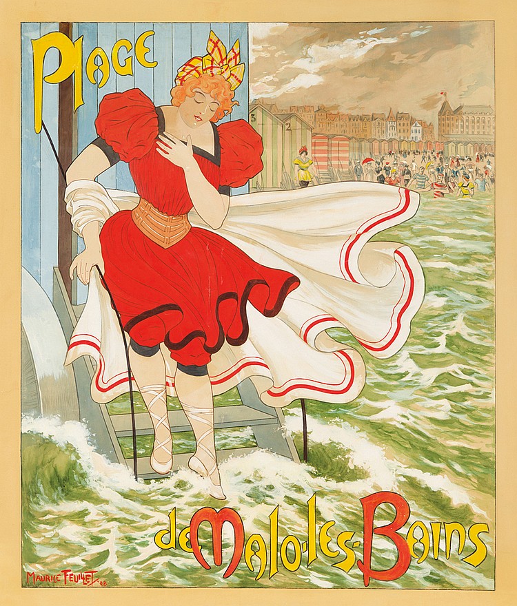 Plage de Malo les Bains, woman in red dress