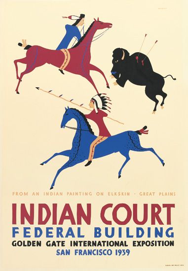 Indian Court Federal Building, Golden Gate International Exposition San Francisco 1939, Indians on horses