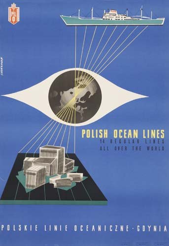Polish Ocean Lines, blue poster, ship