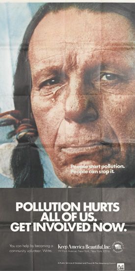 Pollution Hurts All of Us. Get Involved Now. Indian man, long poster