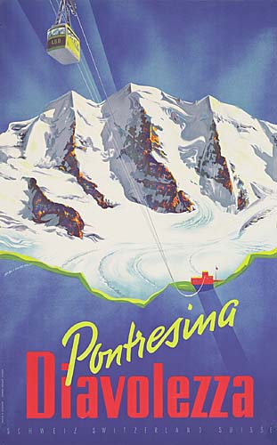 Pontresina Diavolezza, blue poster, snowy mountains
