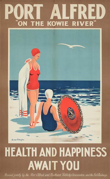 Port Alfred on the Kowie River, Health and Happiness Await you, women on the beach