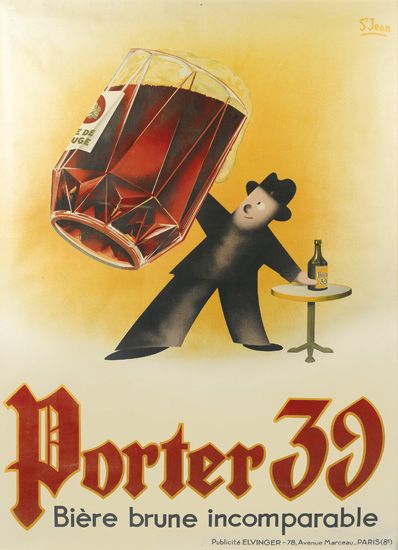 Porter 39 Biere Brune Incomparable, man holds large drink