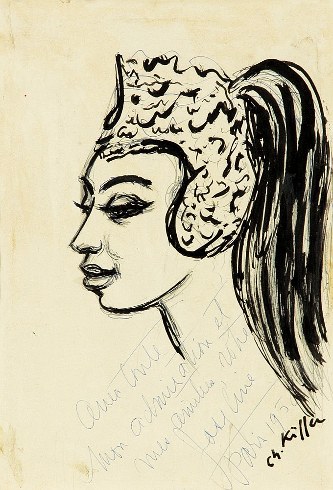 Sketch of a woman with a ponytail