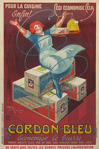 Cordon Bleu, red poster, woman in blue