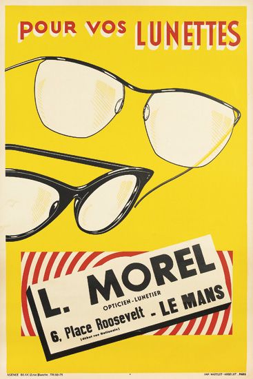 Pour vos Lunettes L. Morel, yellow poster, glasses