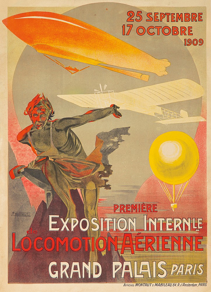 Exposition Intern Le Locomotion Aerienne, plane, hot air balloon, blimp