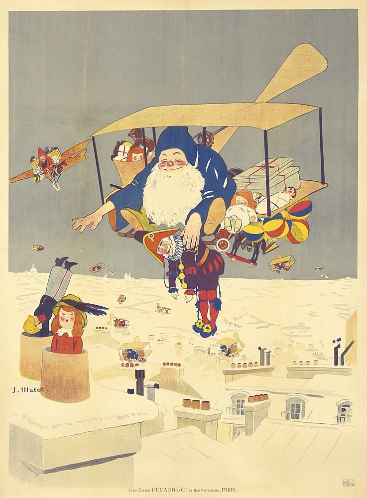 Santa Claus in blue on a plane