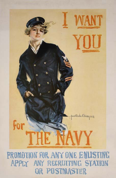 I Want You for the Navy, yellow poster, woman in uniform