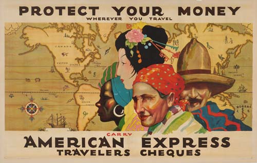 Protect your money, American Express travelers cheques, map