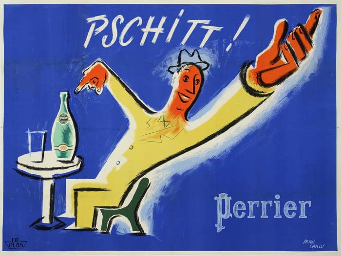 Pschitt Perrier, blue poster, man with soda