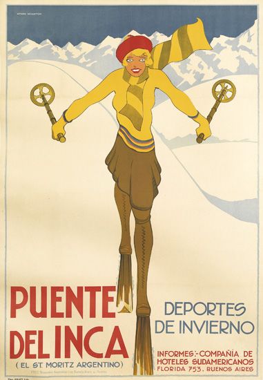 Puente Del Inca, woman in yellow skiing